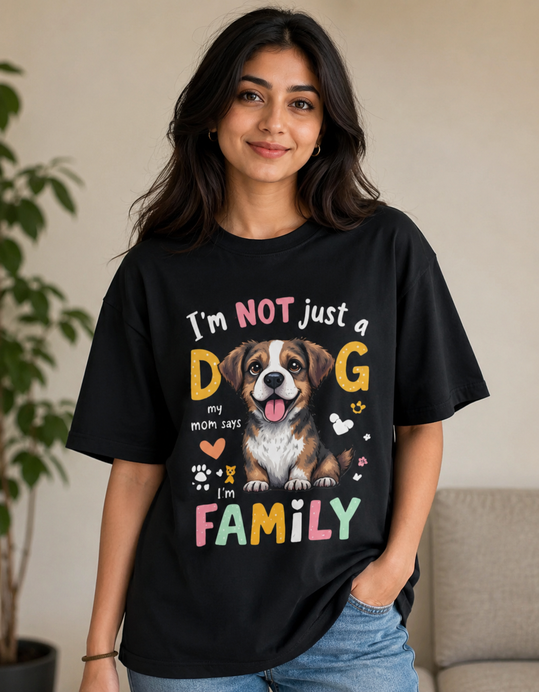 I'm Not Just a Dog, I'm Family Oversized Graphic T-Shirt | 180 GSM Cotton | Unisex | VibeVastr