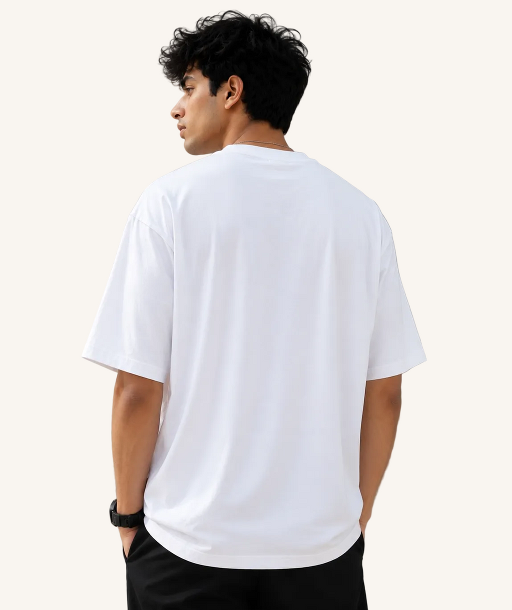 Good Vibes oversized dusty rose t-shirt back view by VibeVastr