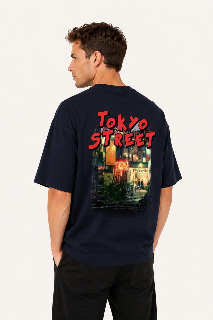 VibeVastr Tokyo Street Oversized Graphic T-Shirt for Men & Women | Premium Cotton Back Print Streetwear Tee