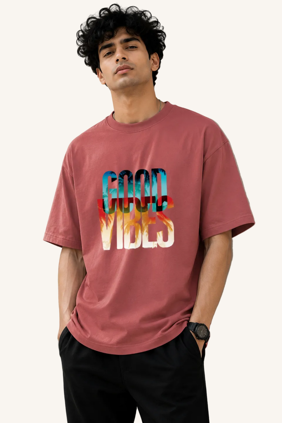 VibeVastr Good Vibes Oversized T-Shirt  | Premium Cotton Graphic Printed Tee