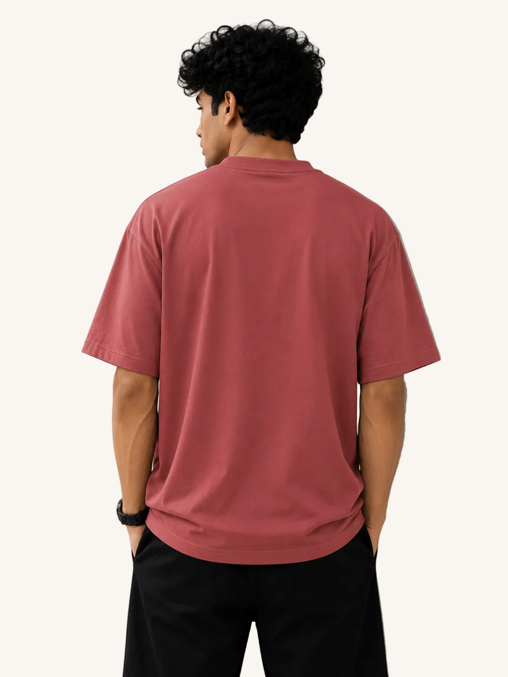 Good Vibes oversized dusty rose t-shirt back view by VibeVastr