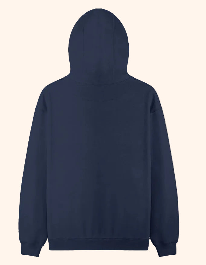 Navy blue hoodie on a beige background