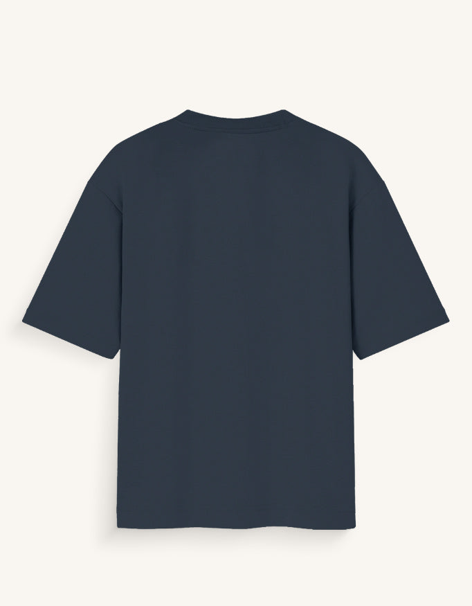 Navy blue t-shirt on a light gray background
