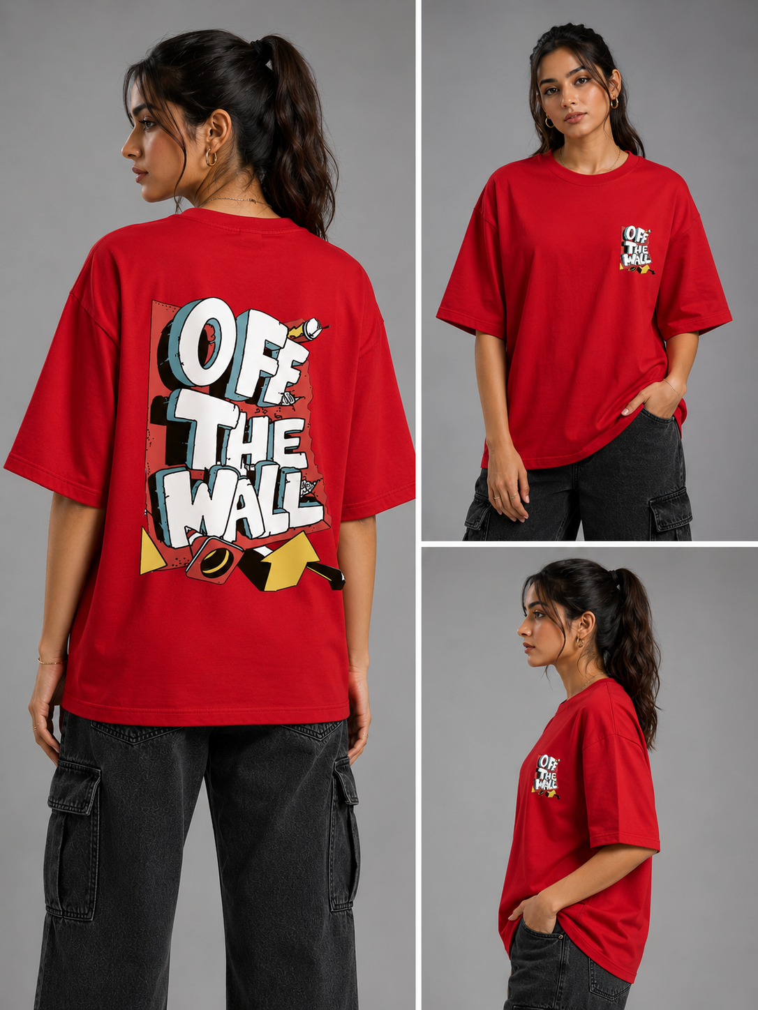 Off The Wall Oversized T-Shirt for Men And Women | Premium Terry Cotton Graphic Tee | Off White | VibeVastr