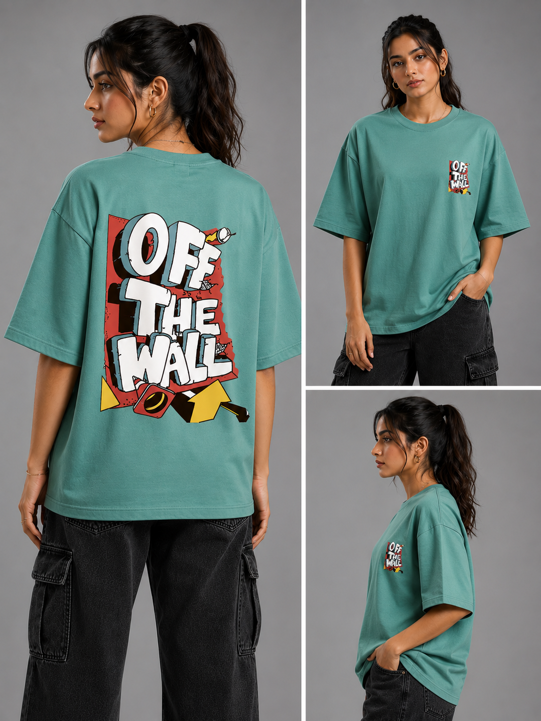 Off The Wall Oversized T-Shirt for Men And Women | Premium Terry Cotton Graphic Tee | Off White | VibeVastr