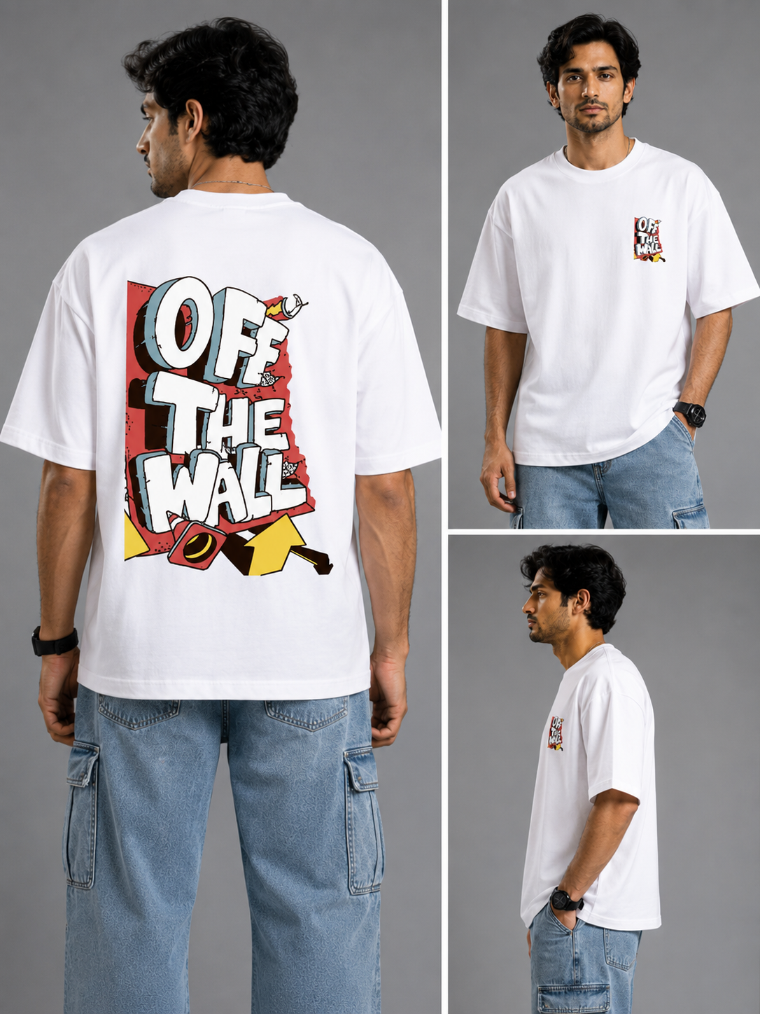 Off The Wall Oversized T-Shirt for Men And Women | Premium Terry Cotton Graphic Tee | Off White | VibeVastr