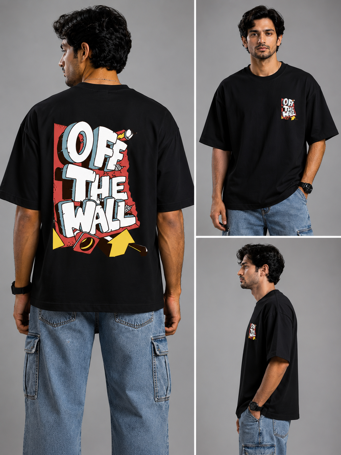 Off The Wall Oversized T-Shirt for Men And Women | Premium Terry Cotton Graphic Tee | Off White | VibeVastr