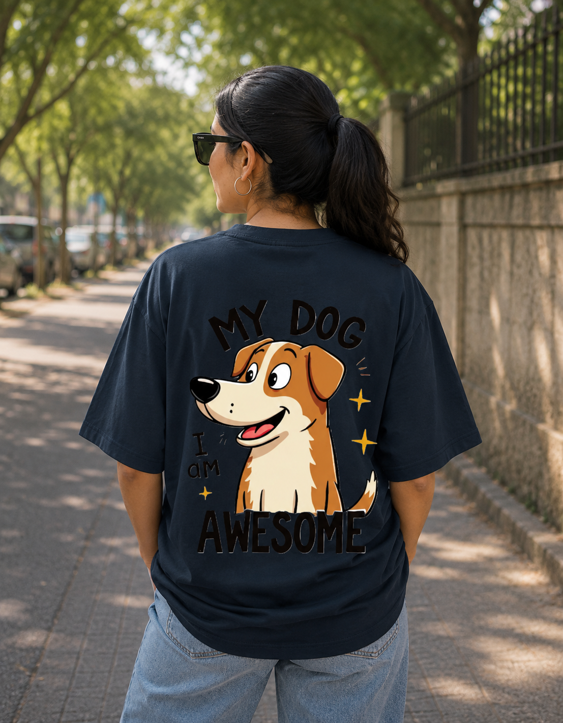 My Dog is Awesome Oversized Graphic T-Shirt | Premium 240 GSM Cotton | Unisex Back Print | VibeVastr