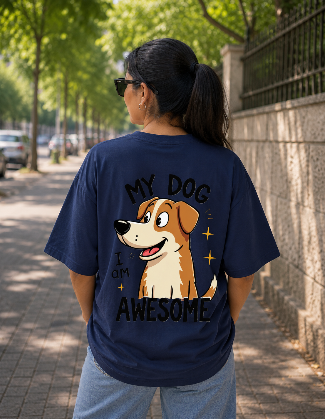 My Dog is Awesome Oversized Graphic T-Shirt | Premium 240 GSM Cotton | Unisex Back Print | VibeVastr