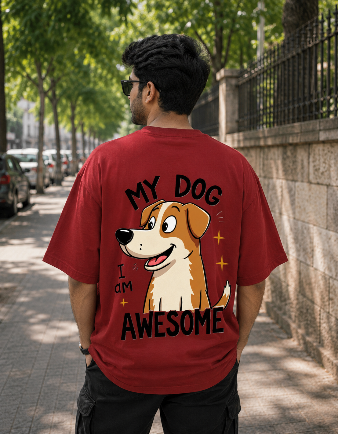 My Dog is Awesome Oversized Graphic T-Shirt | Premium 240 GSM Cotton | Unisex Back Print | VibeVastr