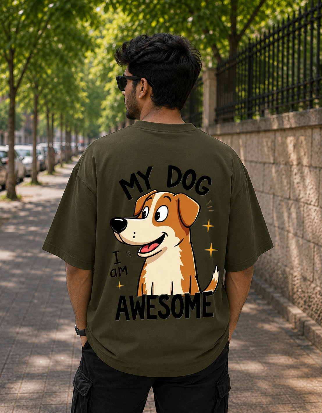 My Dog is Awesome Oversized Graphic T-Shirt | Premium 240 GSM Cotton | Unisex Back Print | VibeVastr