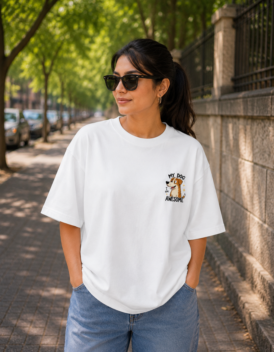 My Dog is Awesome Oversized Graphic T-Shirt | Premium 240 GSM Cotton | Unisex Back Print | VibeVastr