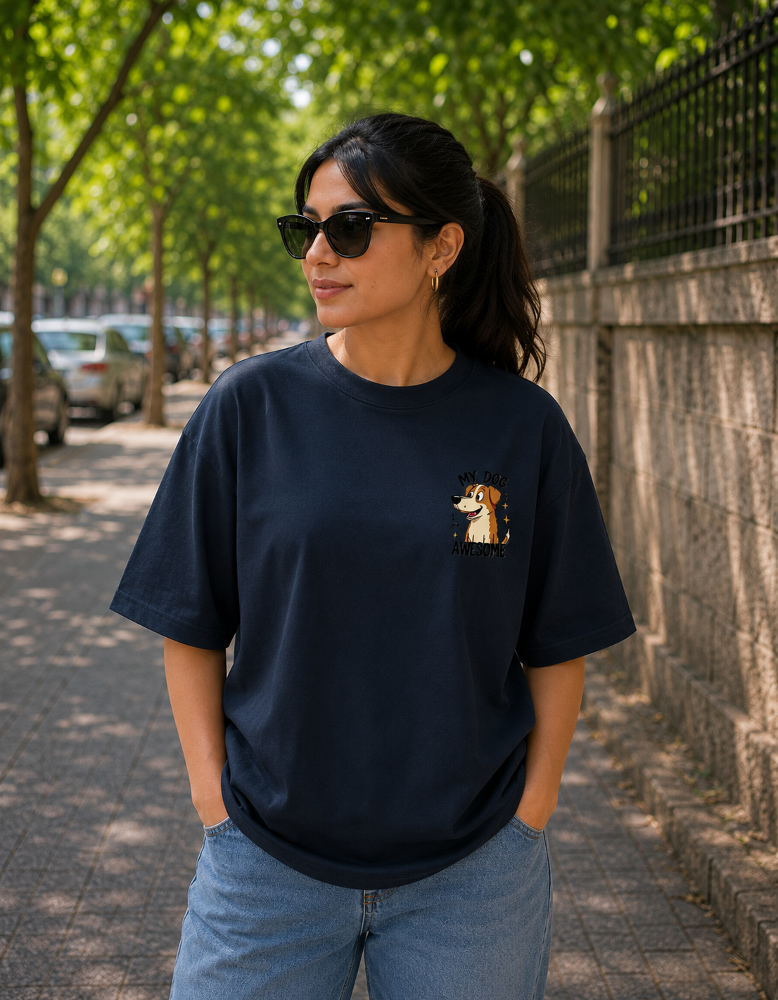 My Dog is Awesome Oversized Graphic T-Shirt | Premium 240 GSM Cotton | Unisex Back Print | VibeVastr