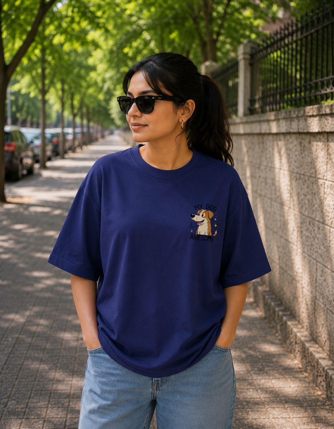 My Dog is Awesome Oversized Graphic T-Shirt | Premium 240 GSM Cotton | Unisex Back Print | VibeVastr