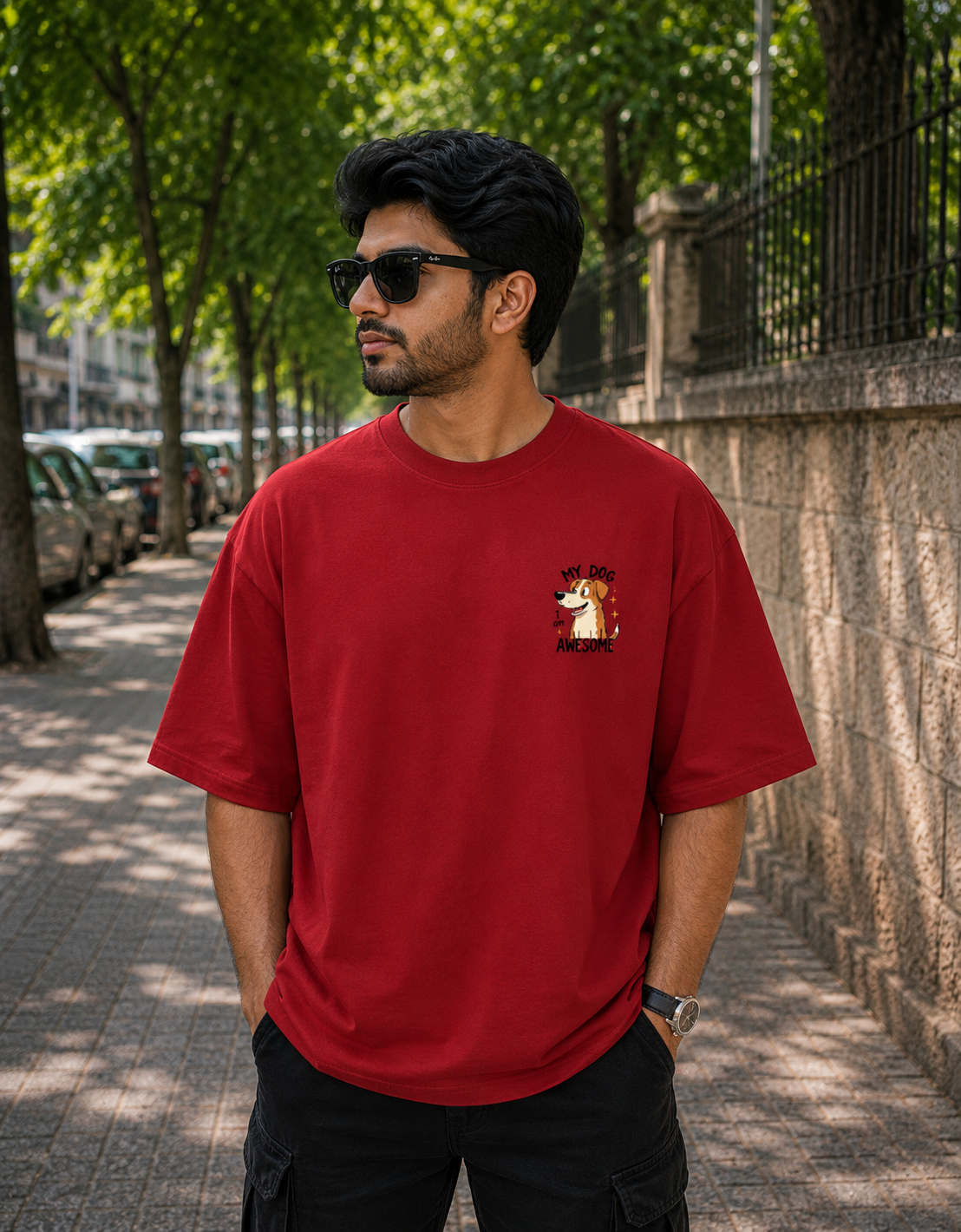 My Dog is Awesome Oversized Graphic T-Shirt | Premium 240 GSM Cotton | Unisex Back Print | VibeVastr