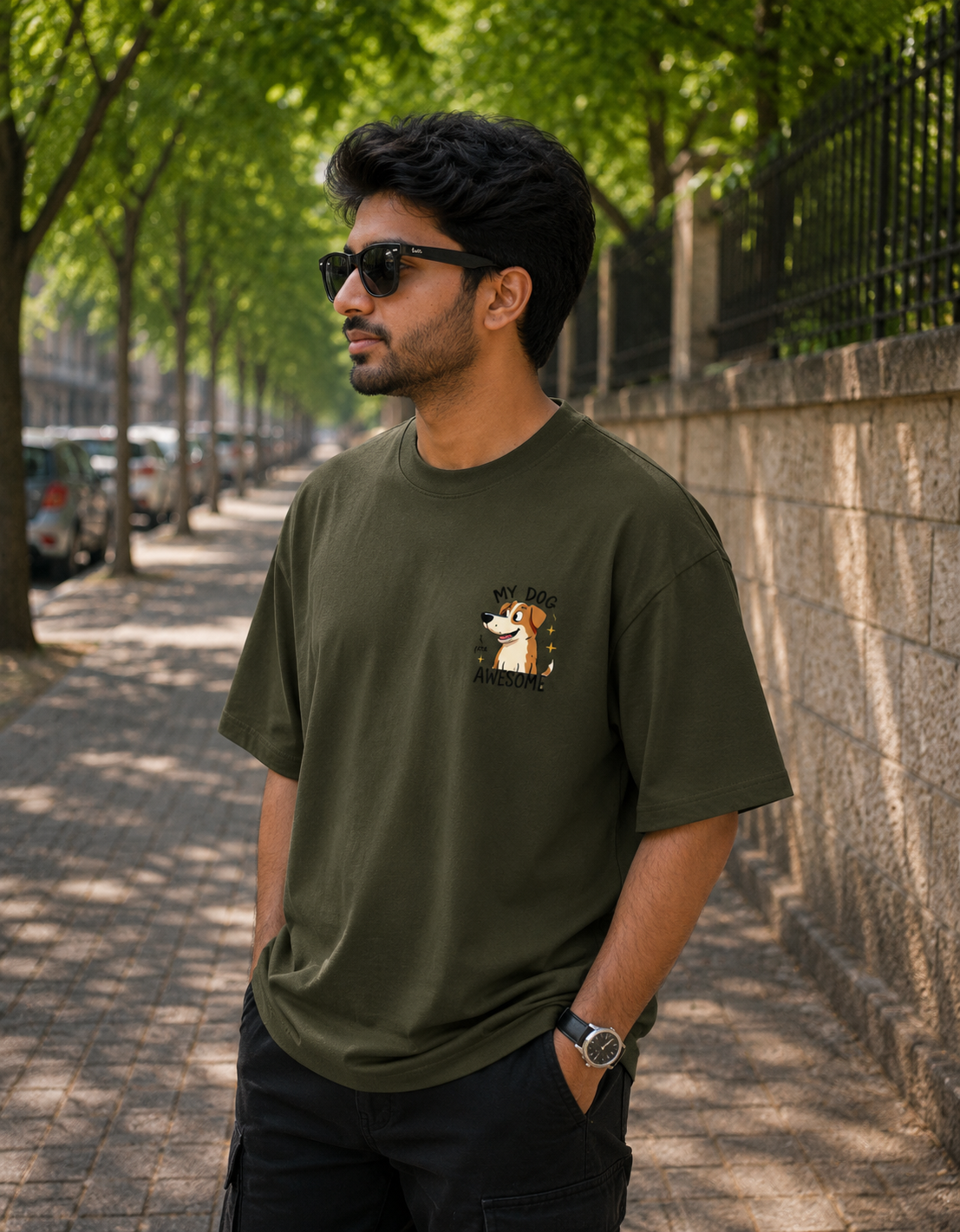 My Dog is Awesome Oversized Graphic T-Shirt | Premium 240 GSM Cotton | Unisex Back Print | VibeVastr