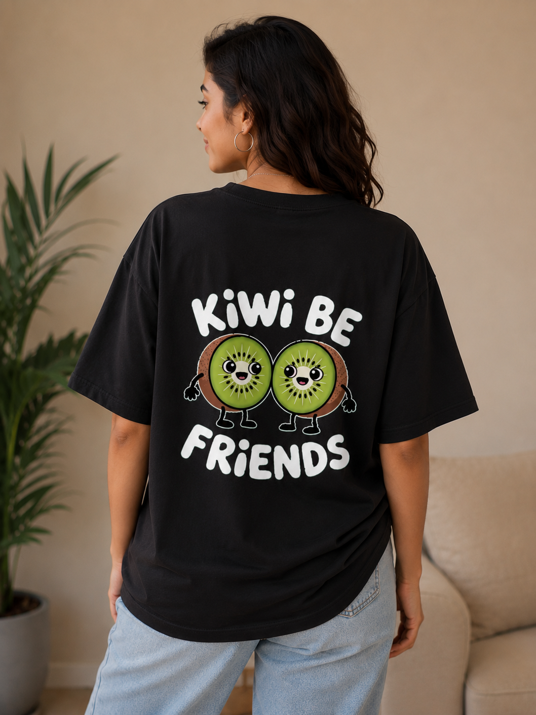 Kiwi Best Friends Graphic Oversized T-Shirt for Men & Women | 240 GSM Premium Cotton | VibeVastr