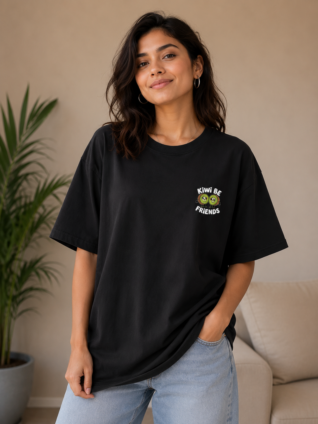 Kiwi Best Friends Graphic Oversized T-Shirt for Men & Women | 240 GSM Premium Cotton | VibeVastr