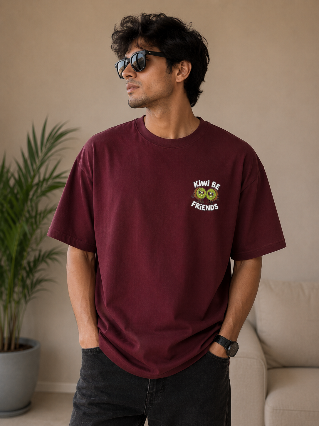 Kiwi Best Friends Graphic Oversized T-Shirt for Men & Women | 240 GSM Premium Cotton | VibeVastr