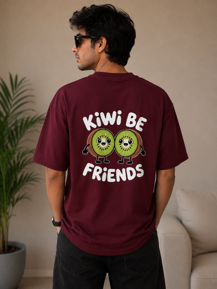 Kiwi Best Friends Graphic Oversized T-Shirt for Men & Women | 240 GSM Premium Cotton | VibeVastr