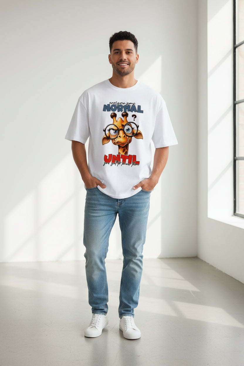 Normal? Until Funny Giraffe Oversized Graphic T-Shirt | 240 GSM Premium Cotton | Unisex by VibeVastr