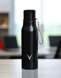 VibeVastr V Logo Water Bottle in Black - flat front product image