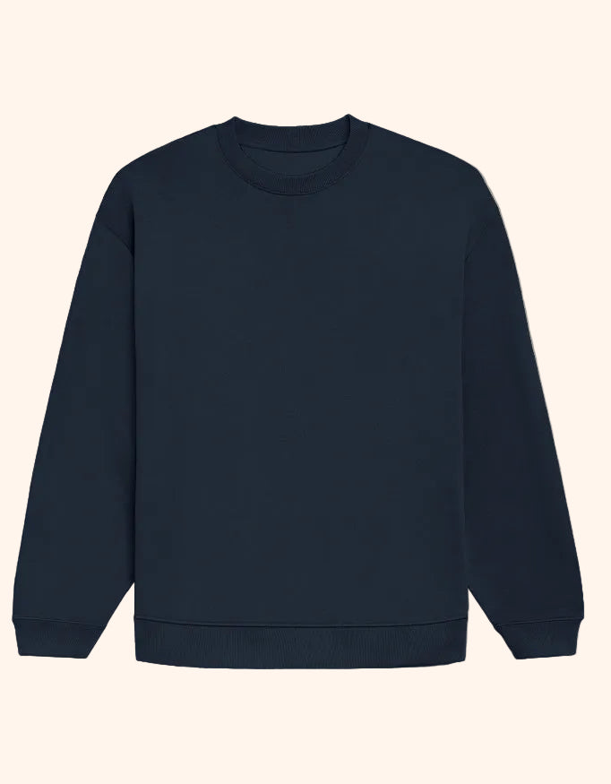 Navy blue sweatshirt on a beige background