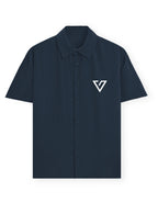 Navy Blue shirt with a graphic design on the chest against a white background