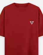 Red t-shirt with a white star design on a white background
