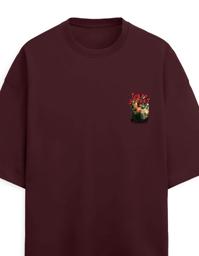 Black t-shirt with a small logo on a white background