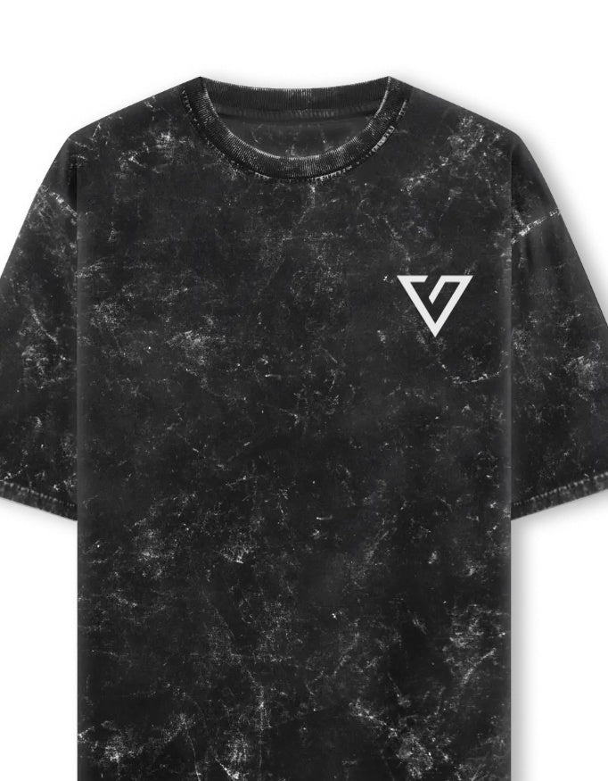 Black distressed t-shirt with 'Main Character Energy' text on a white background