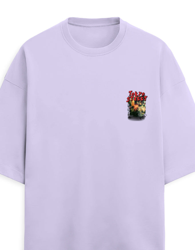 A light lavender crewneck t-shirt with a small graphic print on the left chest featuring red roses and the text 'LOVE' in red, set against a plain white background.