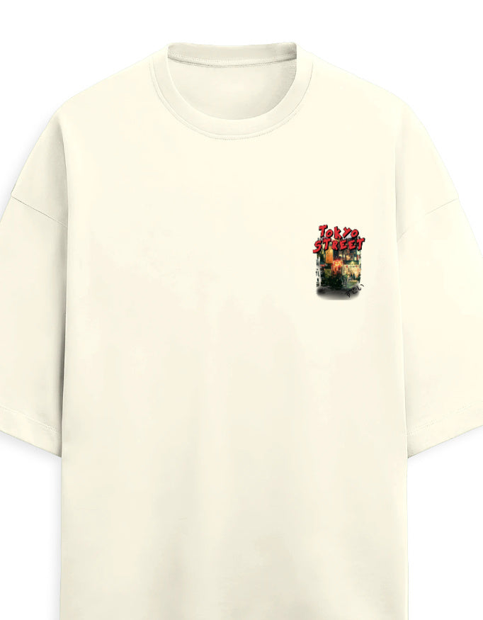 An off-white short-sleeve crewneck t-shirt with a small graphic print on the left chest featuring red roses and the text 'I Love You' in a window box style.