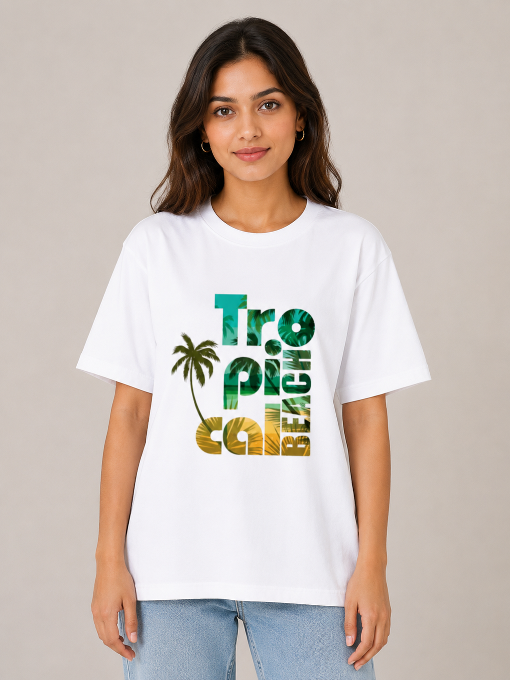 VibeVastr Tropical Beach Oversized Graphic T-Shirt for Men & Women | Premium Cotton Beach Vibes Summer Tee