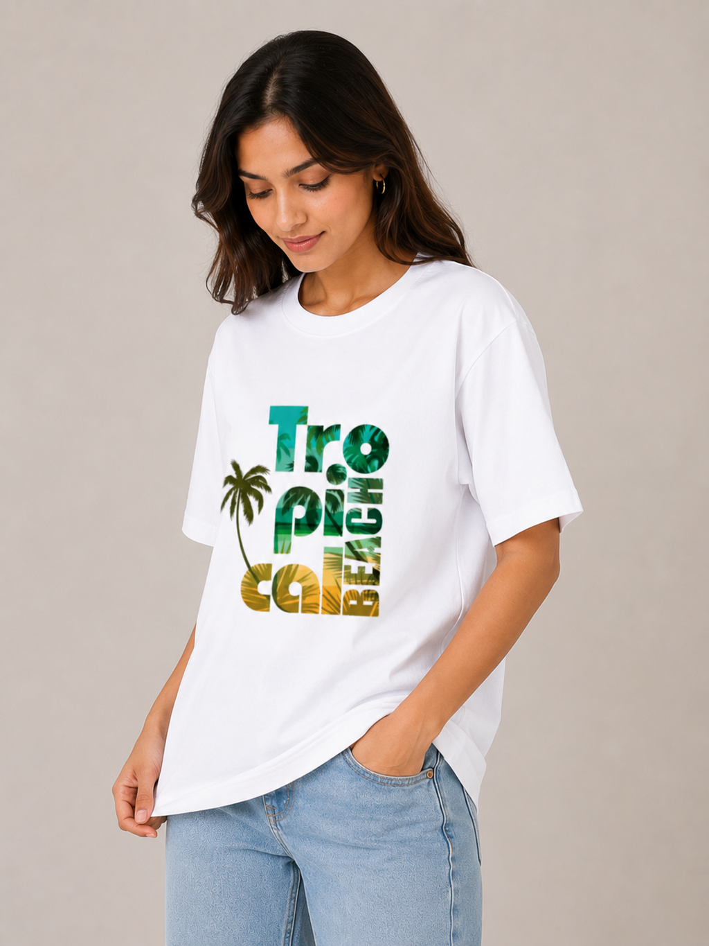 VibeVastr Tropical Beach Oversized Graphic T-Shirt for Men & Women | Premium Cotton Beach Vibes Summer Tee