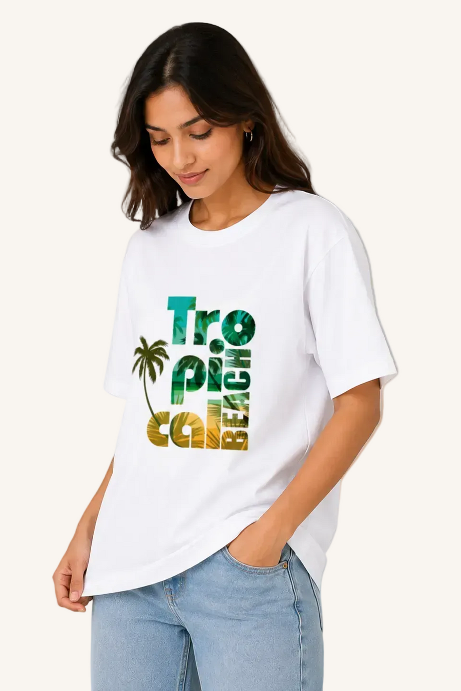 VibeVastr Tropical Beach Oversized Graphic T-Shirt for Men & Women | Premium Cotton Beach Vibes Summer Tee