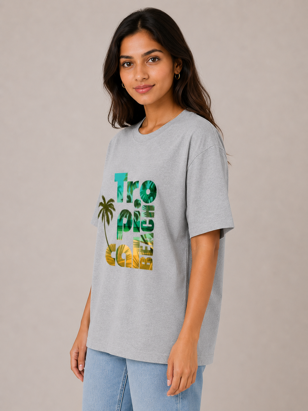 VibeVastr Tropical Beach Oversized Graphic T-Shirt for Men & Women | Premium Cotton Beach Vibes Summer Tee