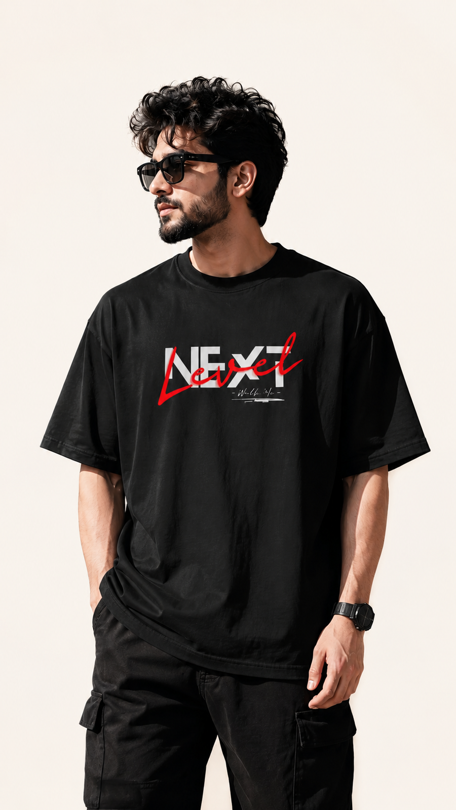 VibeVastr Next Level Oversized Black T-Shirt for Men & Women | Premium 240 GSM Cotton Streetwear Tee
