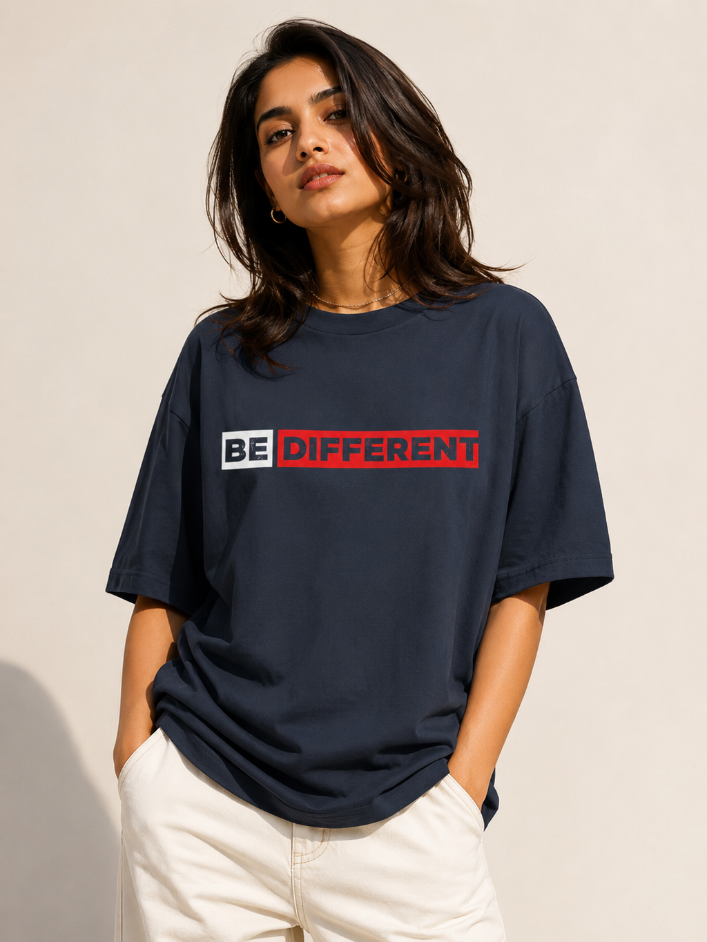 BE DIFFERENT Graphic Oversized T-Shirt | Bold Minimalist Streetwear Cotton Tee