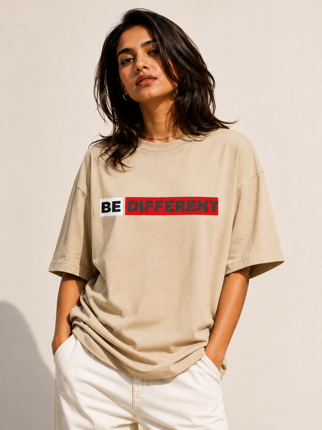 BE DIFFERENT Graphic Oversized T-Shirt | Bold Minimalist Streetwear Cotton Tee