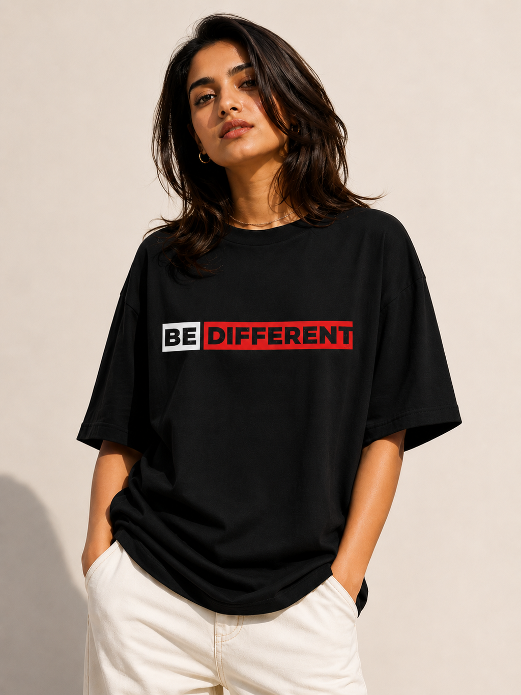 BE DIFFERENT Graphic Oversized T-Shirt | Bold Minimalist Streetwear Cotton Tee