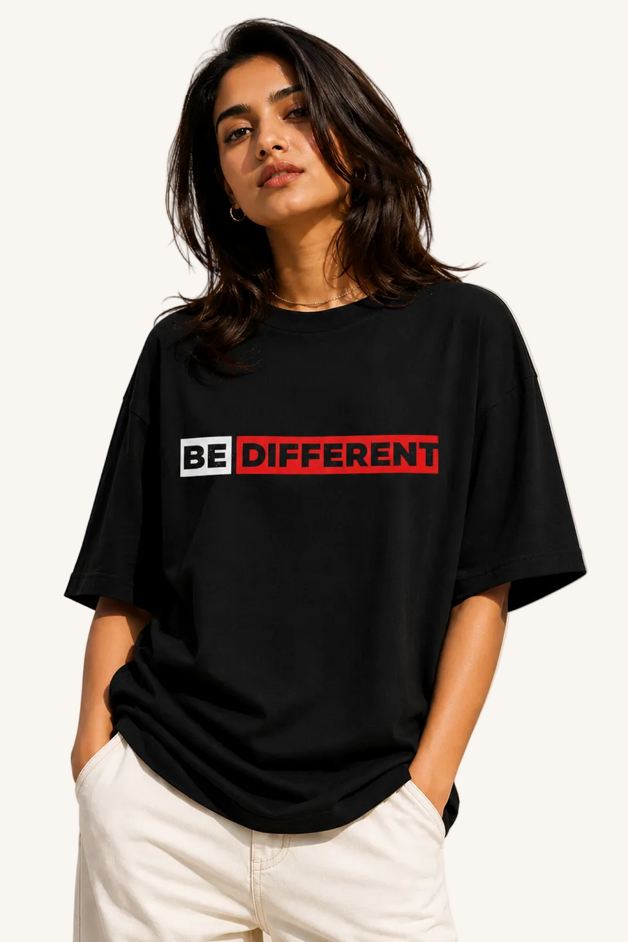 BE DIFFERENT Graphic Oversized T-Shirt | Bold Minimalist Streetwear Cotton Tee
