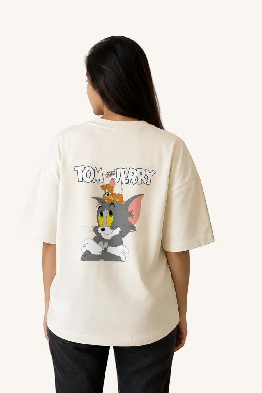 Tom & Jerry Oversized Back Print T-Shirt | Premium Cotton | Maroon